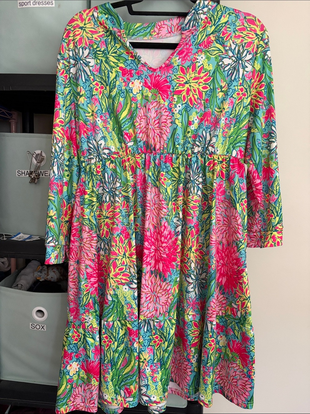 Floral Tiered Casual Dress in Pink & Green